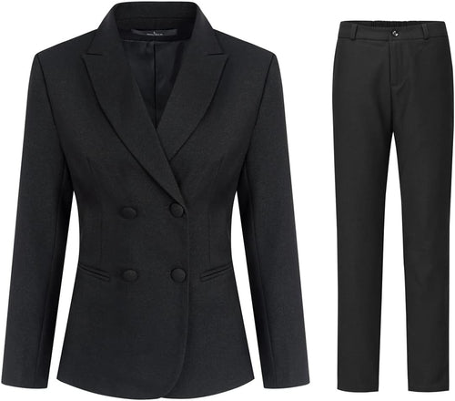 Black Double Breasted Women's 2pc Business Blazer & Pants Set