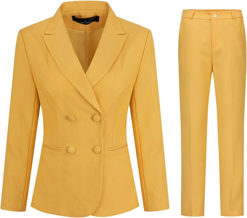 Yellow Double Breasted Women's 2pc Business Blazer & Pants Set