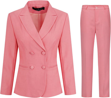 Soft Pink Double Breasted Women's 2pc Business Blazer & Pants Set