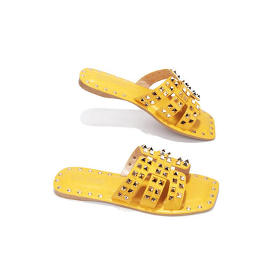 Yellow Chic Stylish Studded Flat Summer Sandals