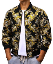 Load image into Gallery viewer, Gold/Black Floral Men&#39;s Designer Style Printed Bomber Jacket