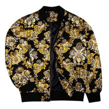 Load image into Gallery viewer, Gold/Black Floral Men&#39;s Designer Style Printed Bomber Jacket