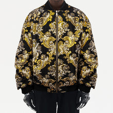 Load image into Gallery viewer, Gold/Black Floral Men&#39;s Designer Style Printed Bomber Jacket