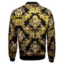 Load image into Gallery viewer, Gold/Black Floral Men&#39;s Designer Style Printed Bomber Jacket