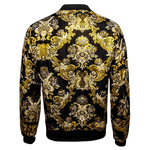 Gold/Black Floral Men's Designer Style Printed Bomber Jacket