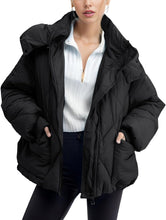 Load image into Gallery viewer, Black Quilted Hooded Long Sleeve Puffer Coat