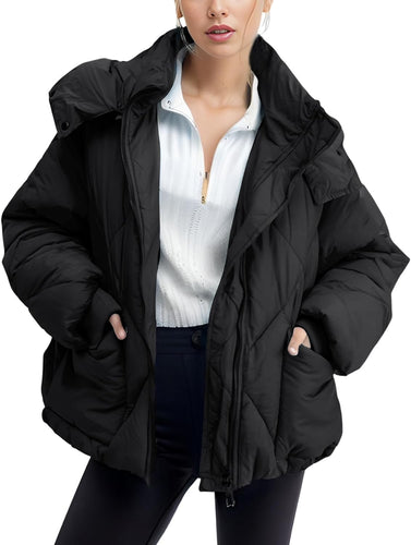 Black Quilted Hooded Long Sleeve Puffer Coat