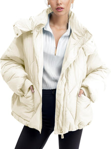 Beige Quilted Hooded Long Sleeve Puffer Coat