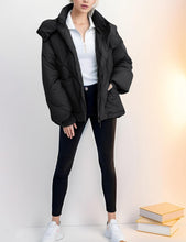 Load image into Gallery viewer, Black Quilted Hooded Long Sleeve Puffer Coat