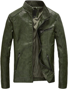 Men's Hunter Green Faux Leather Ribbed Long Sleeve Jacket
