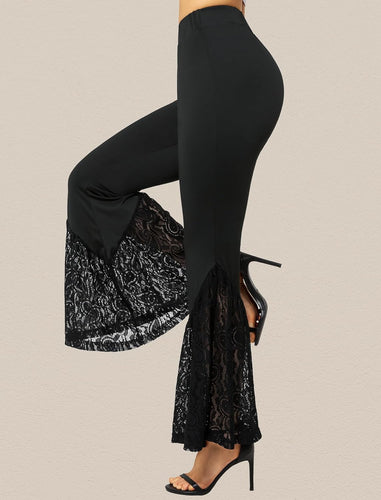 Black Knit Lace High Waist Flare Pants