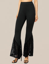 Load image into Gallery viewer, Black Knit Lace High Waist Flare Pants