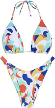 Load image into Gallery viewer, White Multi Printed High Cut Two Piece Bikini Swimsuit