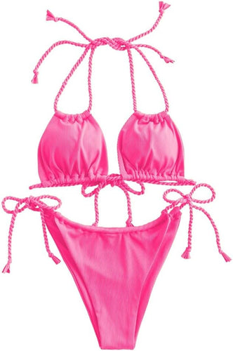 Hot Pink Beach String Tie 2pc Bikini Swimwear Set