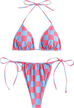 Load image into Gallery viewer, Beach Style Pink/Green Checkered Tie 2pc Bikini Swimwear Set