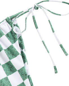 Beach Style Pink/Green Checkered Tie 2pc Bikini Swimwear Set