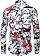 Load image into Gallery viewer, Men&#39;s White &amp; Black Floral Slim Fit Long Sleeve Cotton Shirt