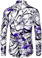 Load image into Gallery viewer, Men&#39;s White &amp; Red Floral Slim Fit Long Sleeve Cotton Shirt