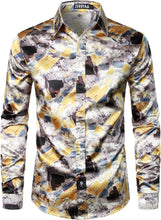 Load image into Gallery viewer, Men&#39;s Luxury Satin Paint Stroke Printed Long Sleeve Dress Shirt