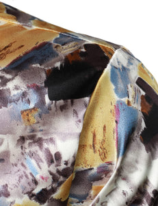 Men's Luxury Satin Paint Stroke Printed Long Sleeve Dress Shirt