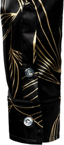 Men's Luxury Satin Black Printed Long Sleeve Dress Shirt