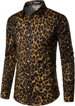 Load image into Gallery viewer, Men&#39;s Dark Leopard Printed Button Down Long Sleeve Shirt