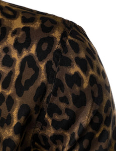 Men's Dark Leopard Printed Button Down Long Sleeve Shirt