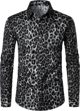 Load image into Gallery viewer, Men&#39;s Dark Leopard Printed Button Down Long Sleeve Shirt