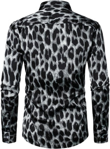Men's Luxury Satin Printed Zebra Print Long Sleeve Dress Shirt