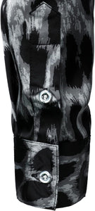 Men's Luxury Satin Printed Black Leopard Long Sleeve Dress Shirt