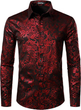 Load image into Gallery viewer, Men&#39;s Pink Paisley Slim Fit Long Sleeve Dress Shirt