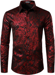 Men's Pink Paisley Slim Fit Long Sleeve Dress Shirt