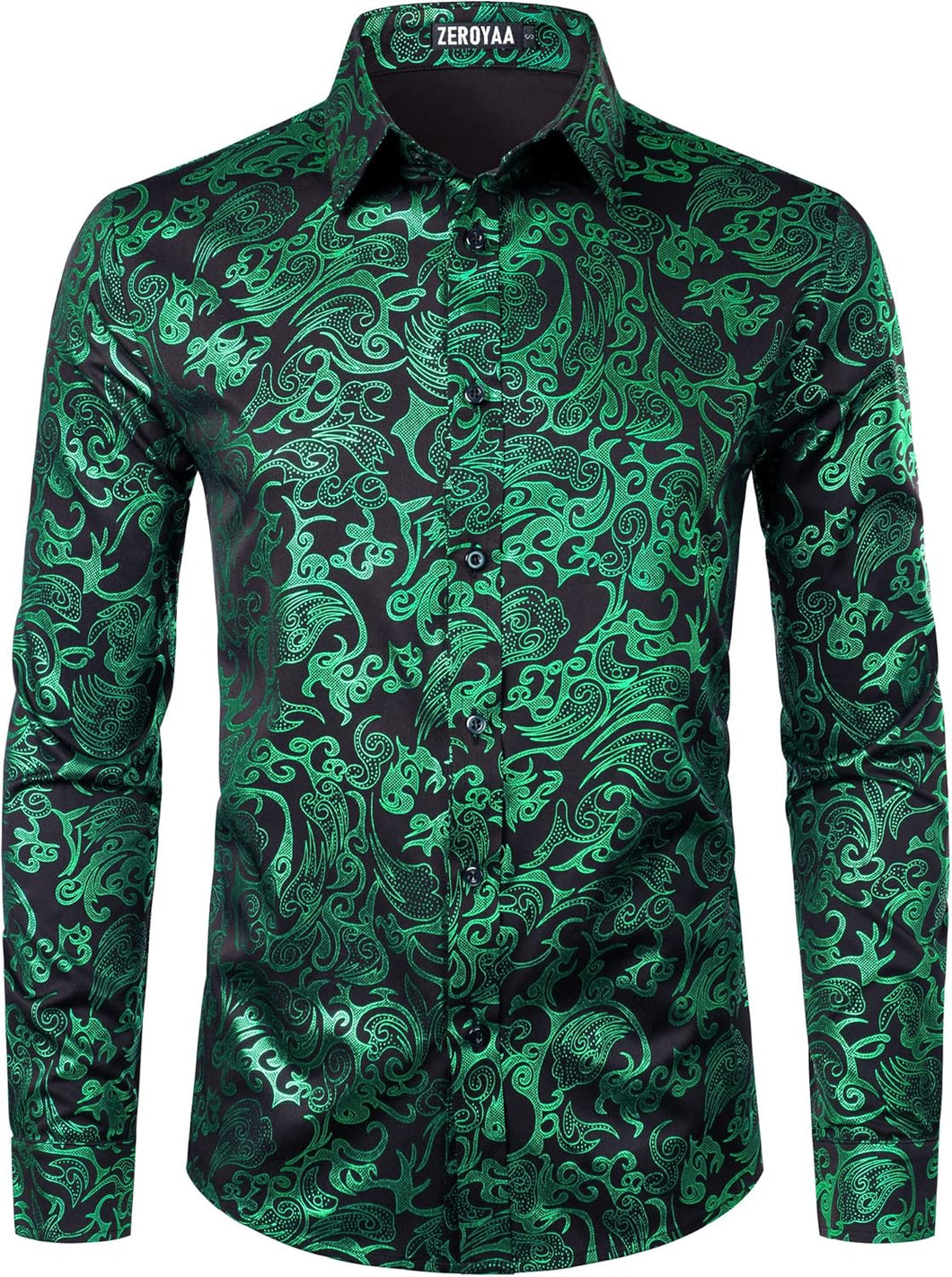 Men's Exclusive Hunter Green Paisley Slim Fit Long Sleeve Dress Shirt