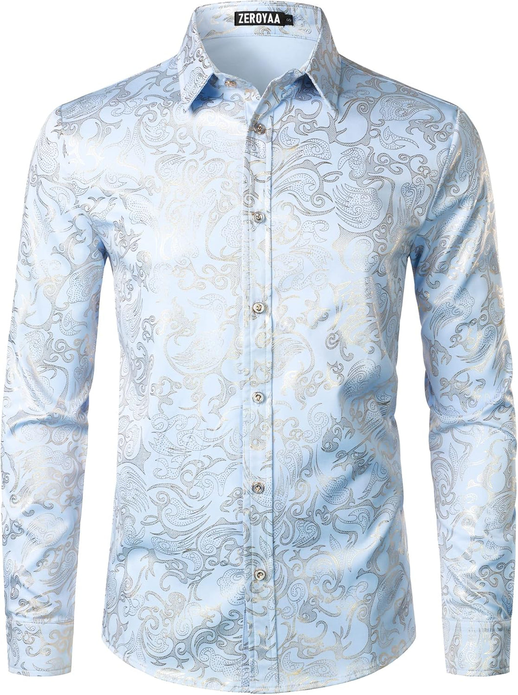 Men's Exclusive Light Blue Paisley Slim Fit Long Sleeve Dress Shirt