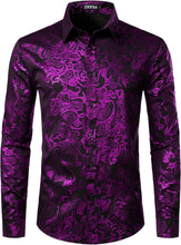 Load image into Gallery viewer, Men&#39;s Pink Paisley Slim Fit Long Sleeve Dress Shirt