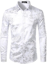 Load image into Gallery viewer, Men&#39;s Gold/Black Paisley Button Down Long Sleeve Dress Shirt