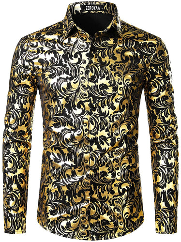 Men's Gold/Black Paisley Button Down Long Sleeve Dress Shirt