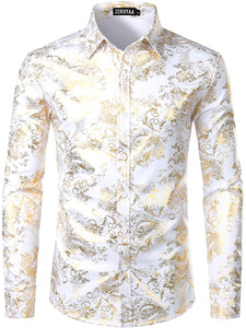 Men's Gold/Black Paisley Button Down Long Sleeve Dress Shirt