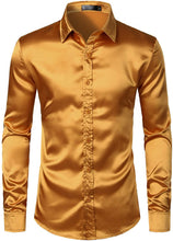 Load image into Gallery viewer, Men&#39;s Luxury Teal Silk Long Sleeve Satin Button Up Shirt