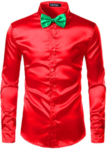 Men's Luxury Magenta Silk Long Sleeve Satin Button Up Shirt