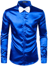 Load image into Gallery viewer, Men&#39;s Luxury Navy Silk Long Sleeve Satin Button Up Shirt