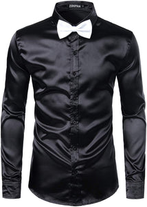 Men's Luxury Gold Silk Long Sleeve Satin Button Up Shirt