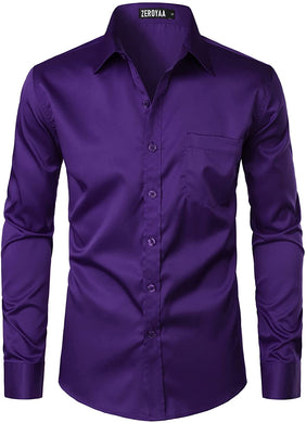 Men's Long Sleeve Purple Button Up Dress Shirt with Pocket