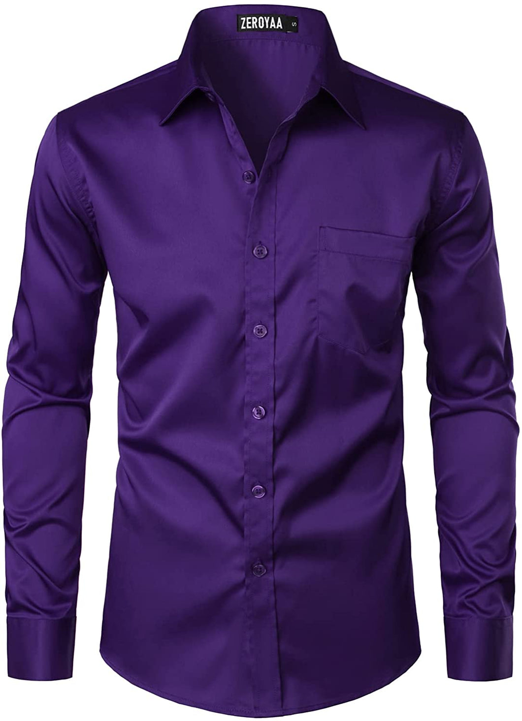 Men's Long Sleeve Purple Button Up Dress Shirt with Pocket