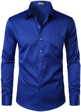 Men's Long Sleeve Royal Blue Button Up Dress Shirt with Pocket