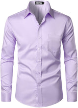 Load image into Gallery viewer, Men&#39;s Long Sleeve Purple Button Up Dress Shirt with Pocket