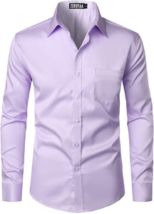 Men's Long Sleeve Purple Button Up Dress Shirt with Pocket