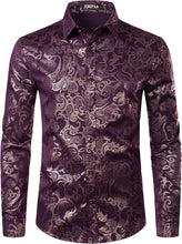 Load image into Gallery viewer, Men&#39;s Black Multicolor Paisley Slim Fit Long Sleeve Dress Shirt