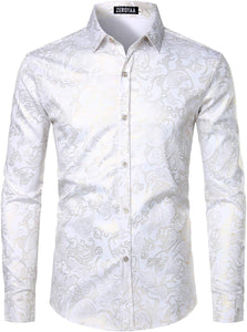 Men's Black Multicolor Paisley Slim Fit Long Sleeve Dress Shirt