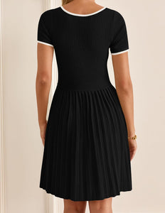 Tennis Chic Pleated Polo Black Short Sleeve Mini Dress
